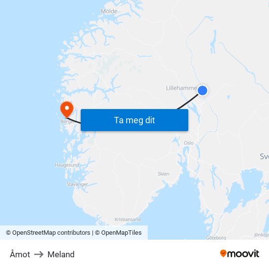 Åmot to Meland map
