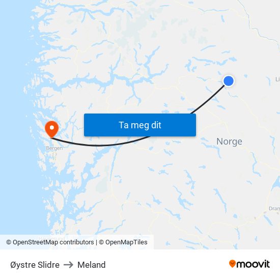 Øystre Slidre to Meland map