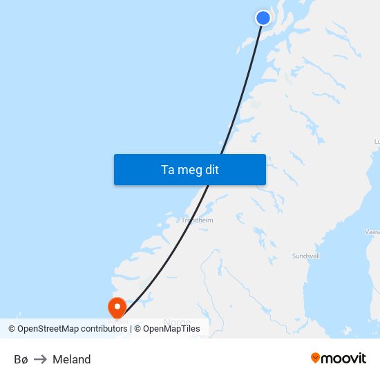 Bø to Meland map