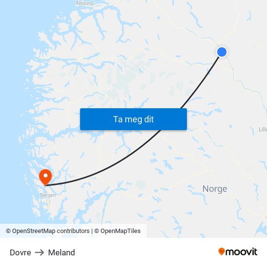 Dovre to Meland map