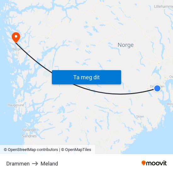 Drammen to Meland map