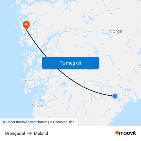 Drangedal to Meland map