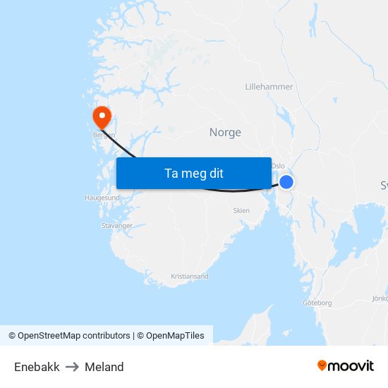 Enebakk to Meland map