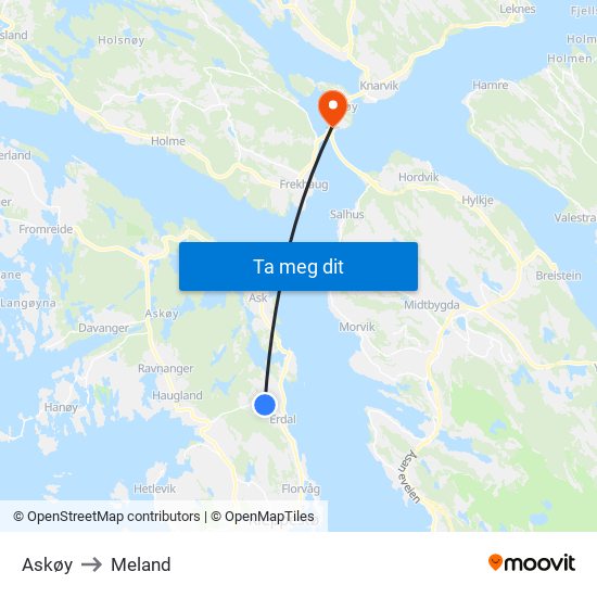 Askøy to Meland map