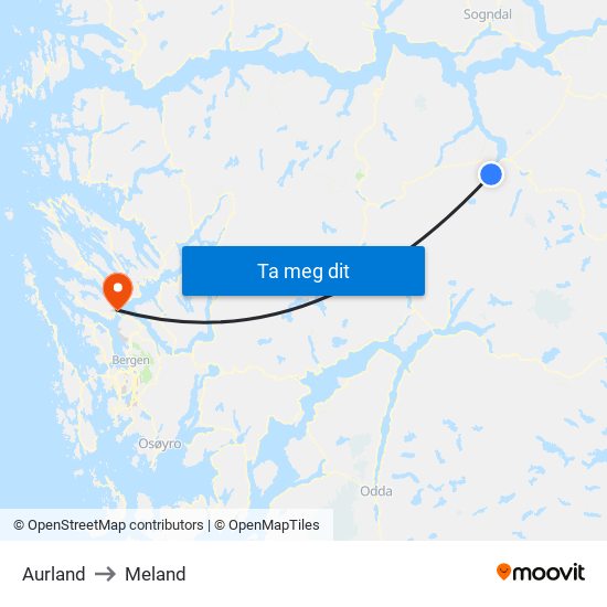 Aurland to Meland map