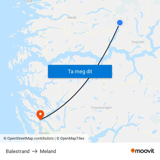 Balestrand to Meland map