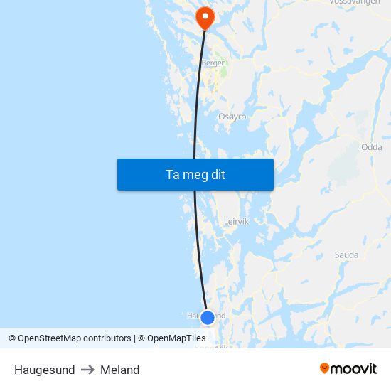 Haugesund to Meland map