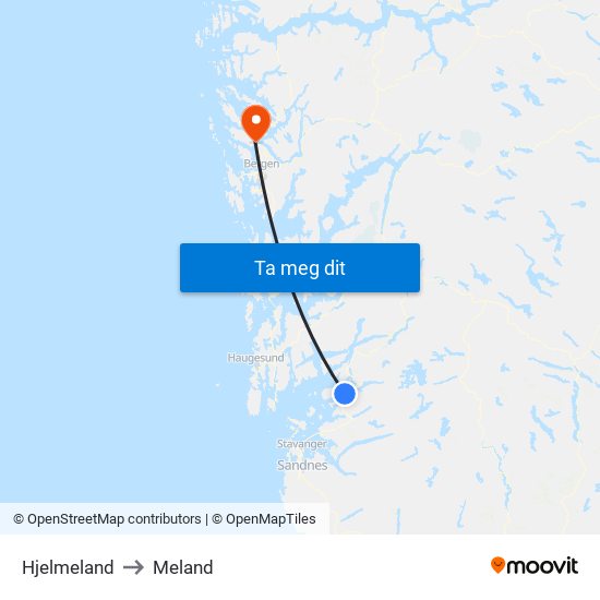 Hjelmeland to Meland map