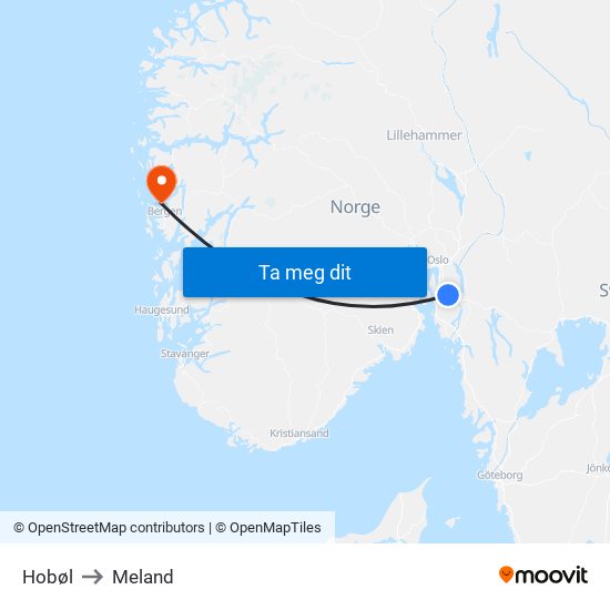 Hobøl to Meland map