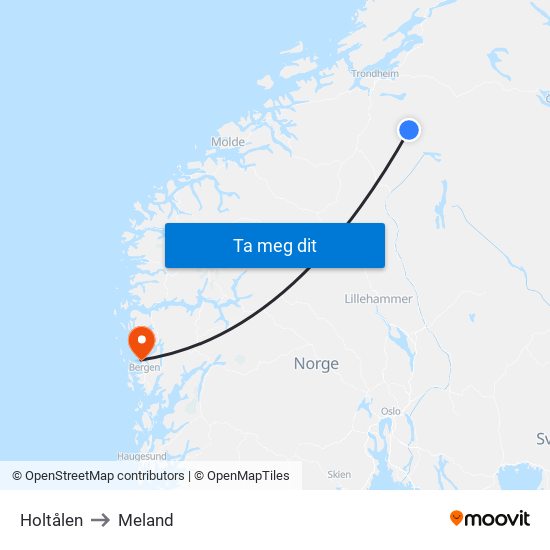 Holtålen to Meland map