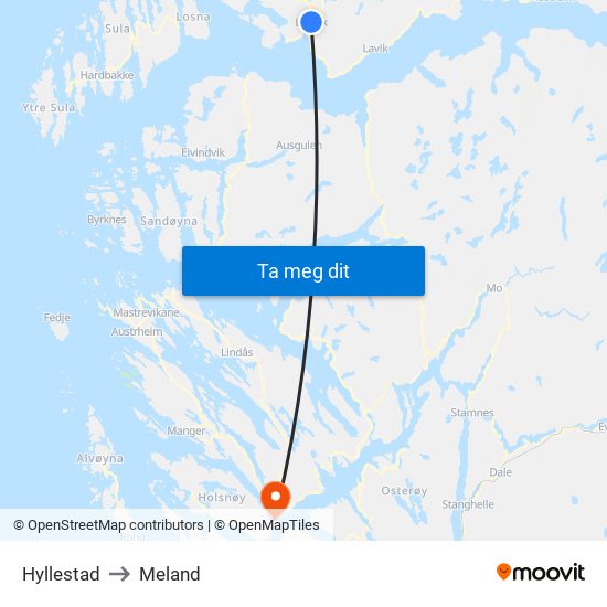 Hyllestad to Meland map