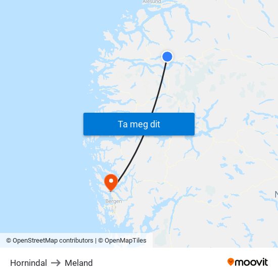 Hornindal to Meland map