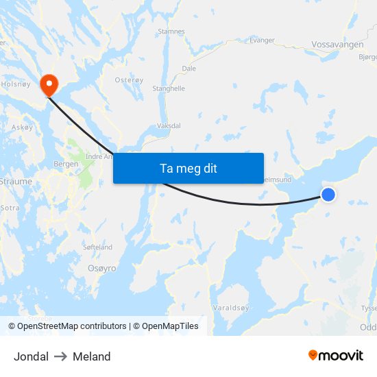 Jondal to Meland map