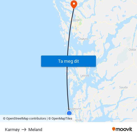 Karmøy to Meland map