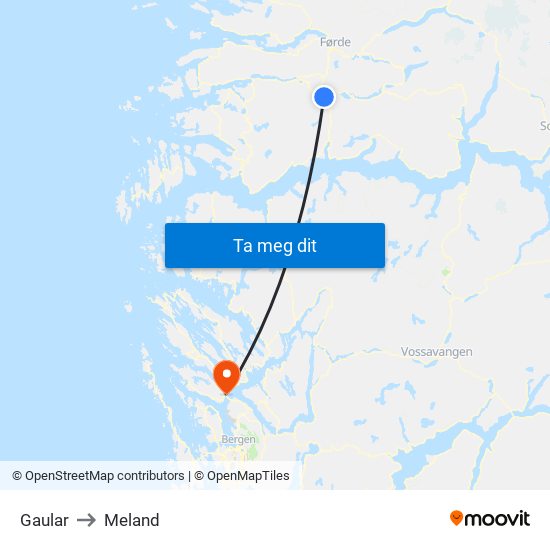 Gaular to Meland map