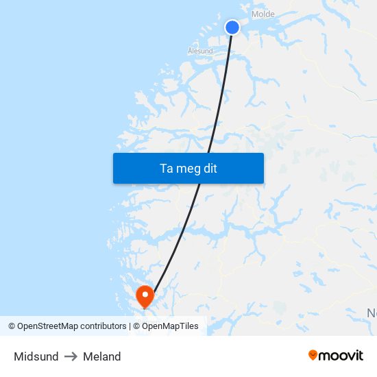 Midsund to Meland map