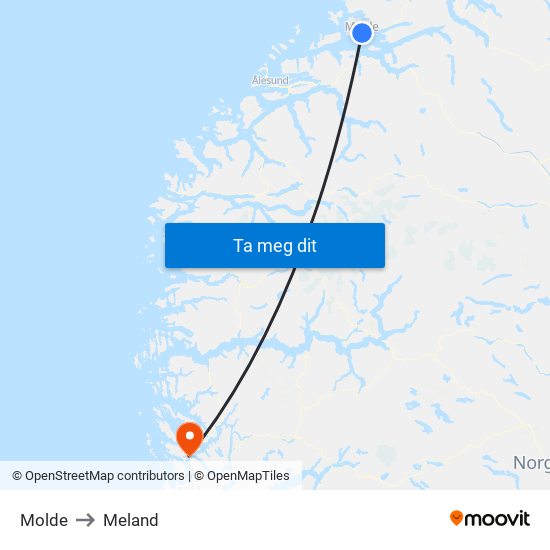 Molde to Meland map