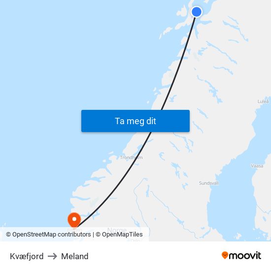 Kvæfjord to Meland map