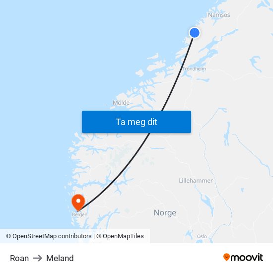 Roan to Meland map