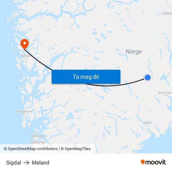 Sigdal to Meland map