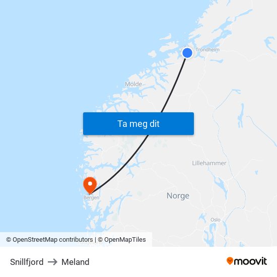 Snillfjord to Meland map