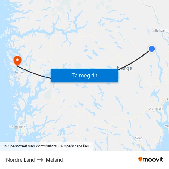 Nordre Land to Meland map