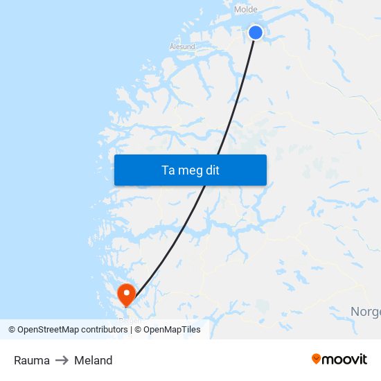 Rauma to Meland map