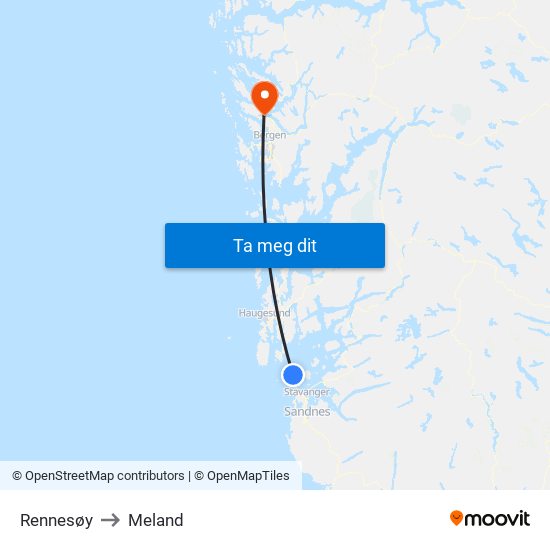 Rennesøy to Meland map