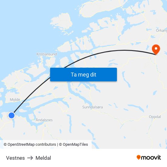 Vestnes to Meldal map