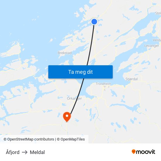 Åfjord to Meldal map