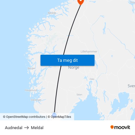 Audnedal to Meldal map