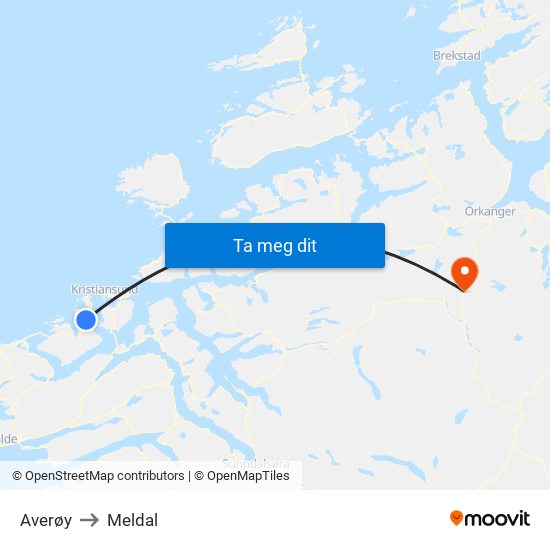 Averøy to Meldal map