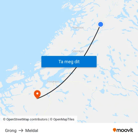 Grong to Meldal map