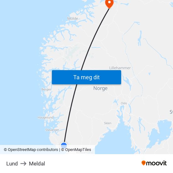 Lund to Meldal map