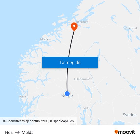 Nes to Meldal map