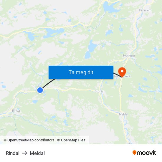 Rindal to Meldal map