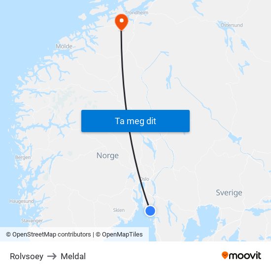 Rolvsoey to Meldal map