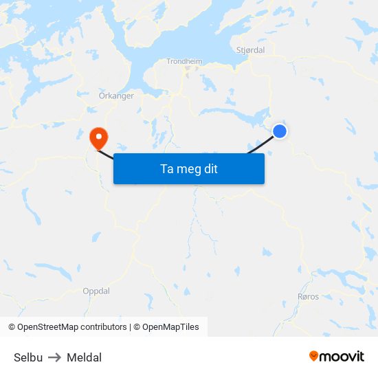 Selbu to Meldal map