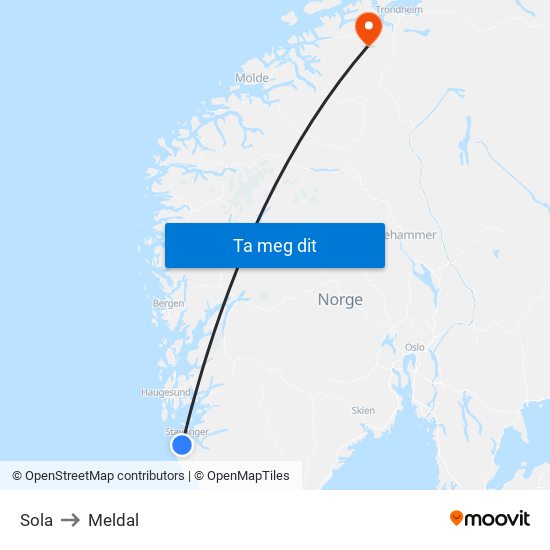 Sola to Meldal map