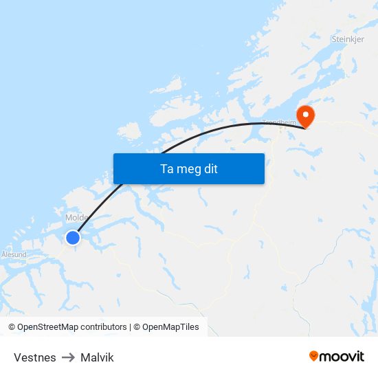 Vestnes to Malvik map