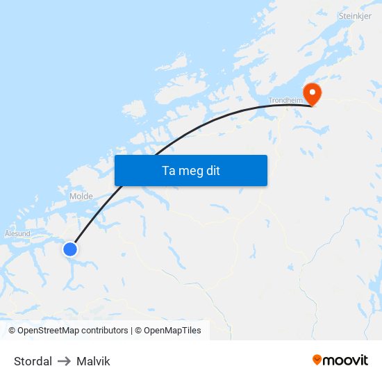 Stordal to Malvik map