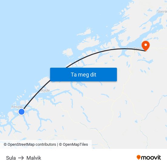 Sula to Malvik map