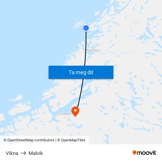 Vikna to Malvik map