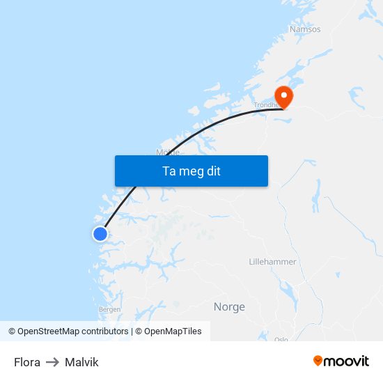 Flora to Malvik map
