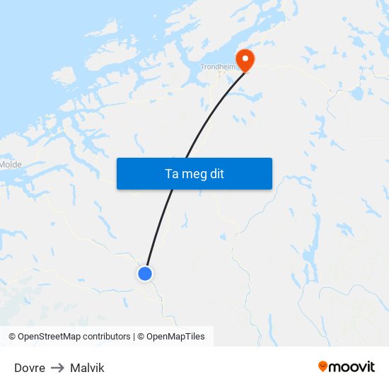 Dovre to Malvik map