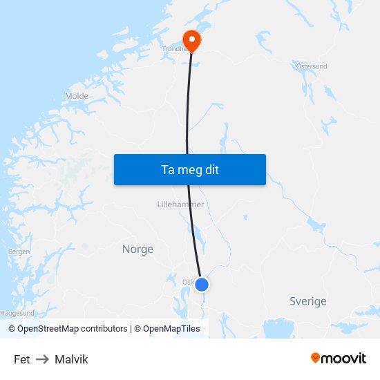 Fet to Malvik map