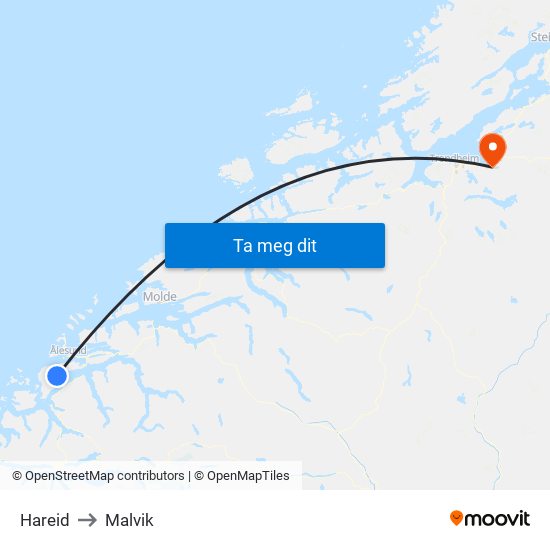 Hareid to Malvik map