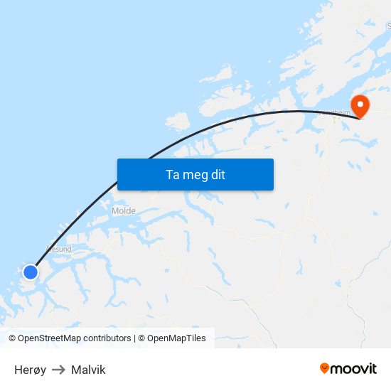 Herøy to Malvik map