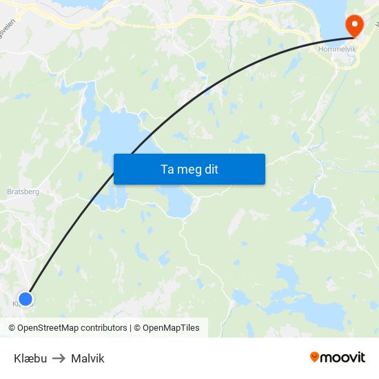 Klæbu to Malvik map