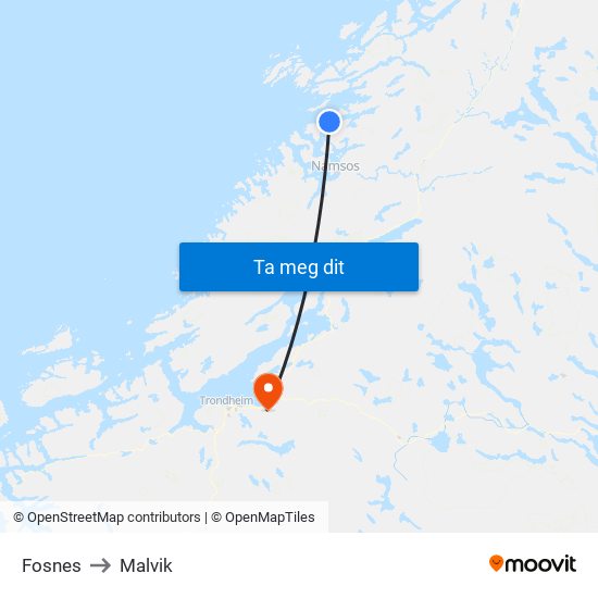 Fosnes to Malvik map